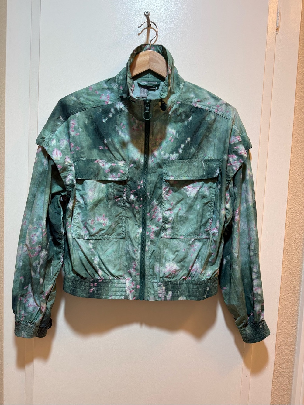 Sweaty Betty Green Floral Zip Bomber Jacket